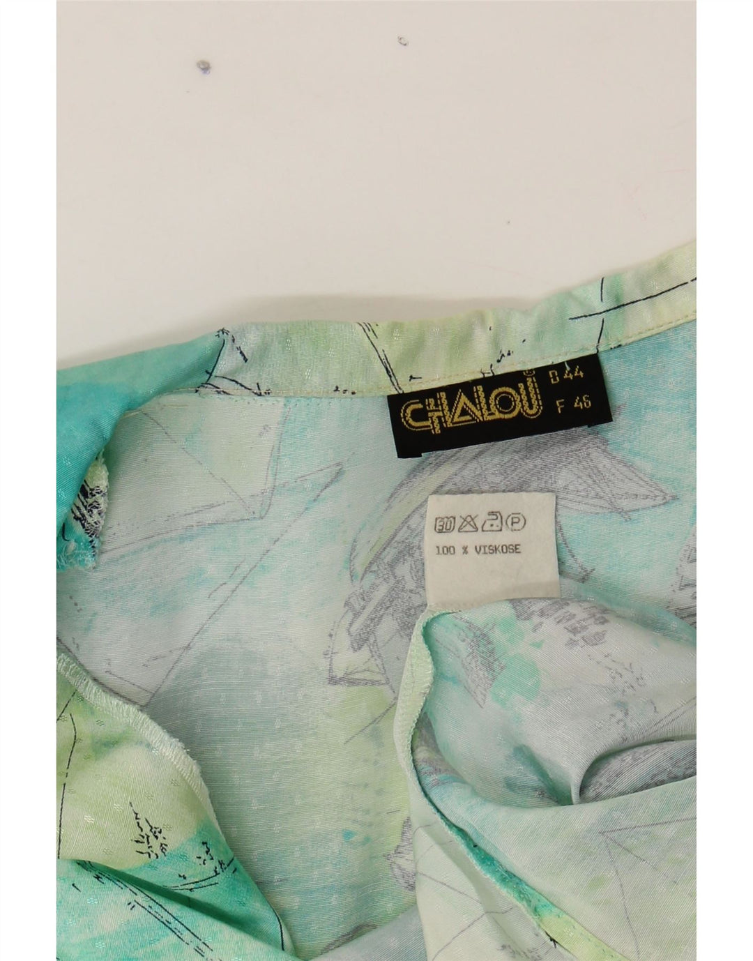 CHALOU Womens Abstract Pattern Short Sleeve Shirt Blouse IT 44 Medium Blue Vintage CHALOU and Second-Hand CHALOU from Messina Hembry 