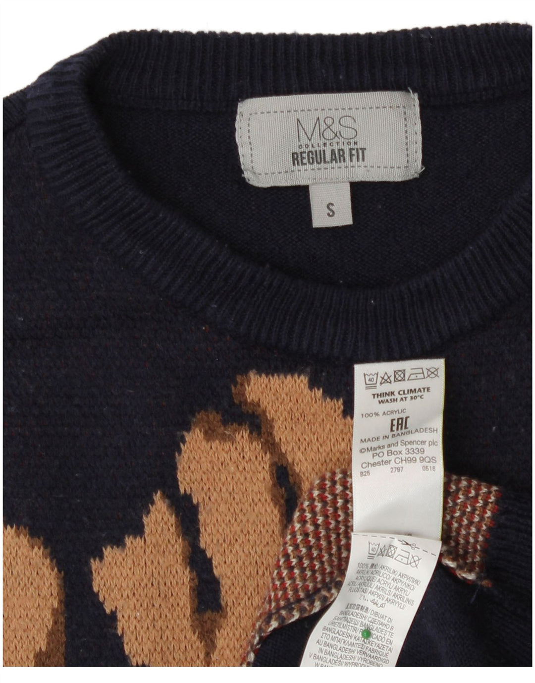 Marks & Spencer Damski sweter z grafiką i okrągłym dekoltem UK 10 Small Navy Bl