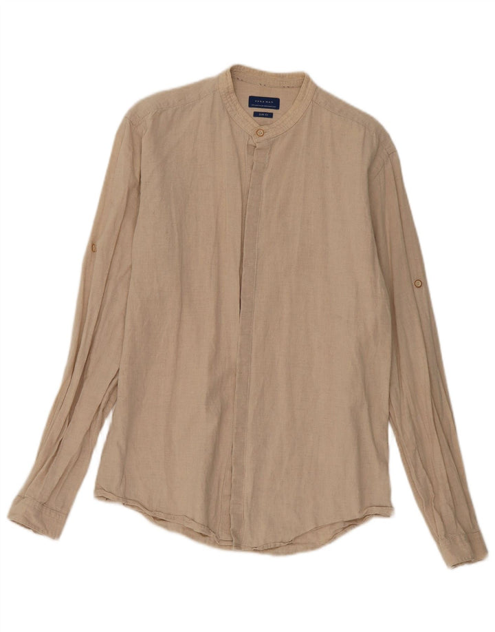 Koszula męska Zara Slim Fit w kolorze średniego beżu, lniana