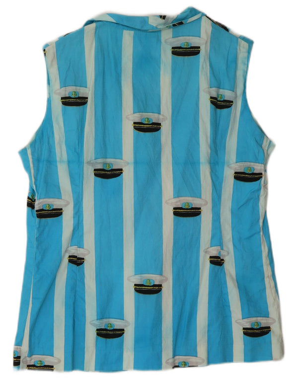 Damska bluzka koszulowa bez rękawów VINTAGE UK 16 w duże niebieskie paski