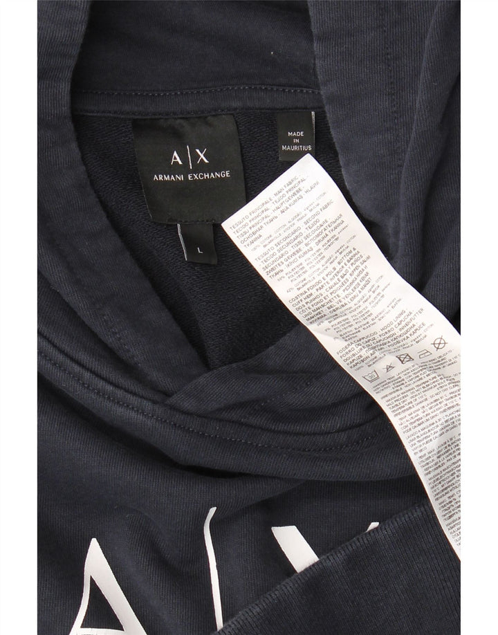 ARMANI EXCHANGE Męski sweter z kapturem i grafiką, duży, granatowy, bawełniany