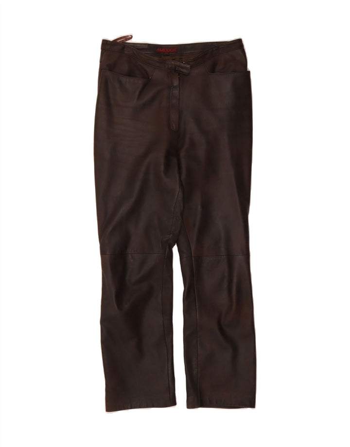 MADDOX Womens Straight Leather Trousers EU 40 Medium W30 L29 Brown Leather Vintage Maddox and Second-Hand Maddox from Messina Hembry 