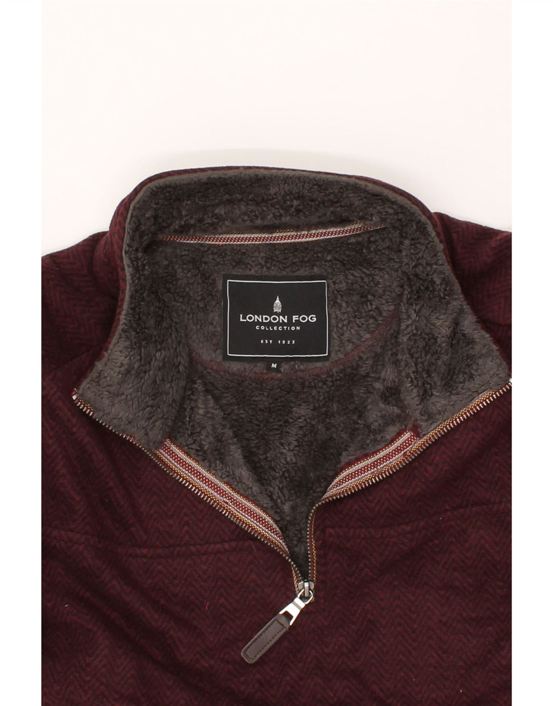 LONDON FOG Mens Zip Neck Sweatshirt Jumper Medium Maroon Chevron Polyester Vintage London Fog and Second-Hand London Fog from Messina Hembry 