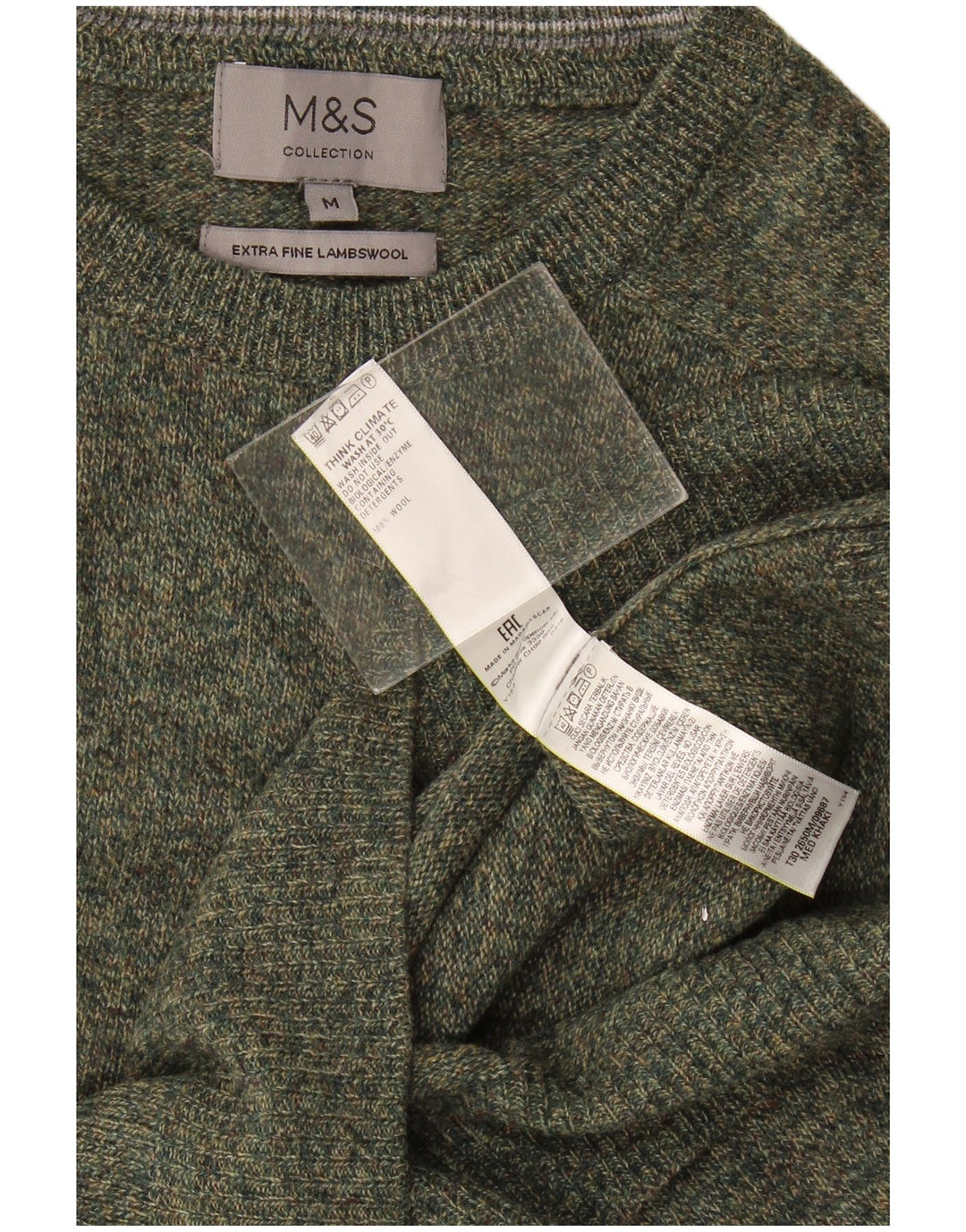 Marks & Spencer Męski sweter z dekoltem w łódkę, średniozielony, nakrapiany