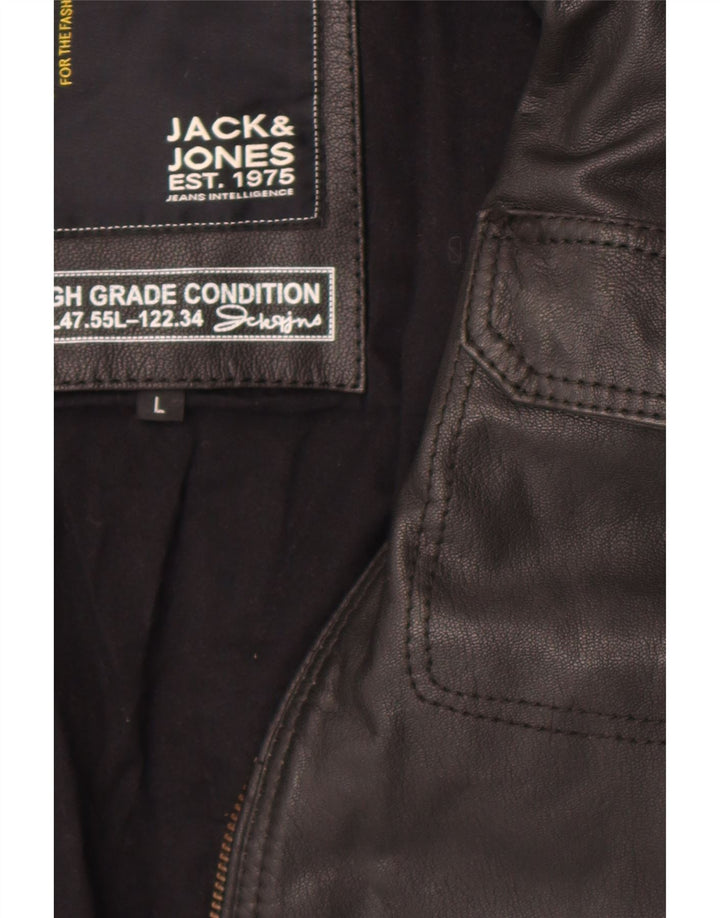 Męska kurtka skórzana Bomber Jack & Jones UK 40, duża czarna