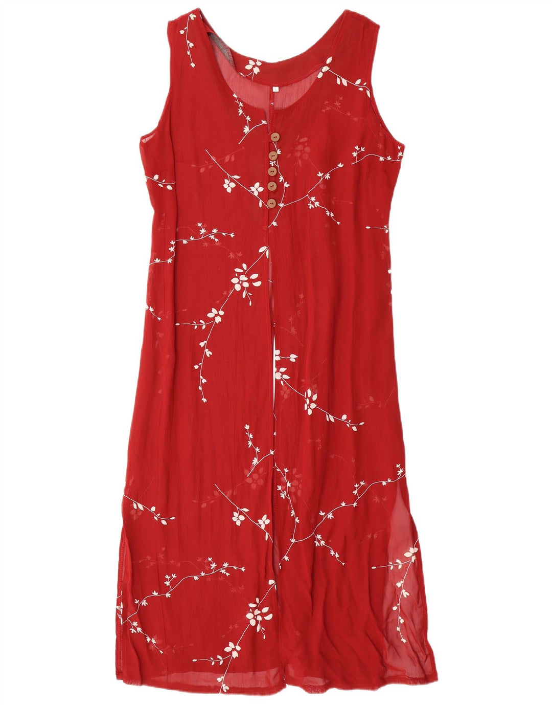 VINTAGE damska sukienka maxi bez rękawów UK 14 duża czerwona wiskoza w kwiaty