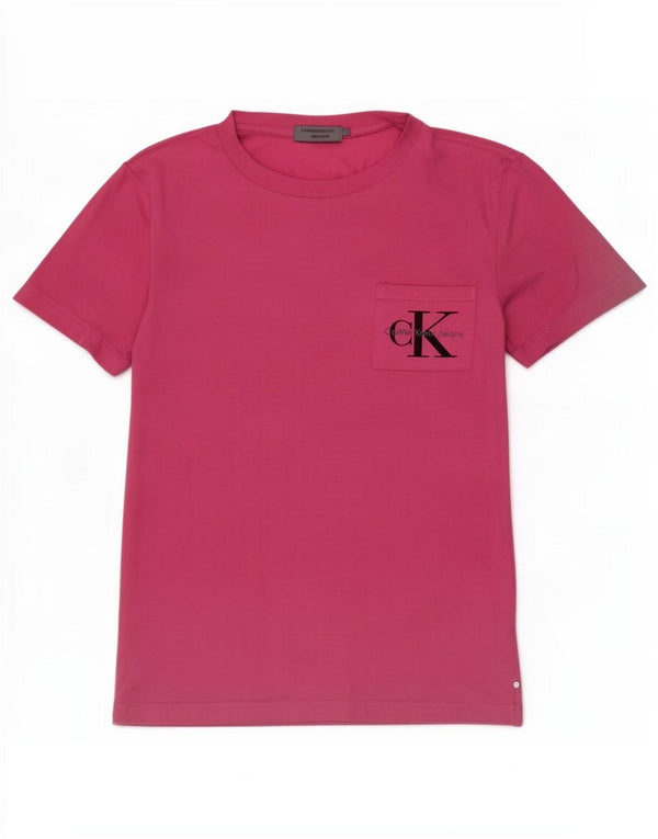 T-shirt damski Calvin Klein Jeans o regularnym kroju, UK 16, duży, różowy, bawełniany