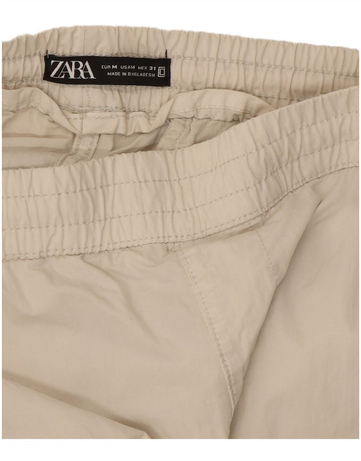 Spodnie damskie Zara Straight Cargo, średnie W31 L29, beżowa bawełna