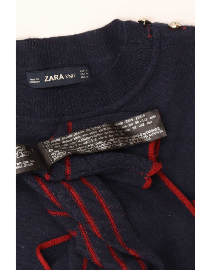 Sweter damski Zara z okrągłym dekoltem UK 14, średni granatowy w paski