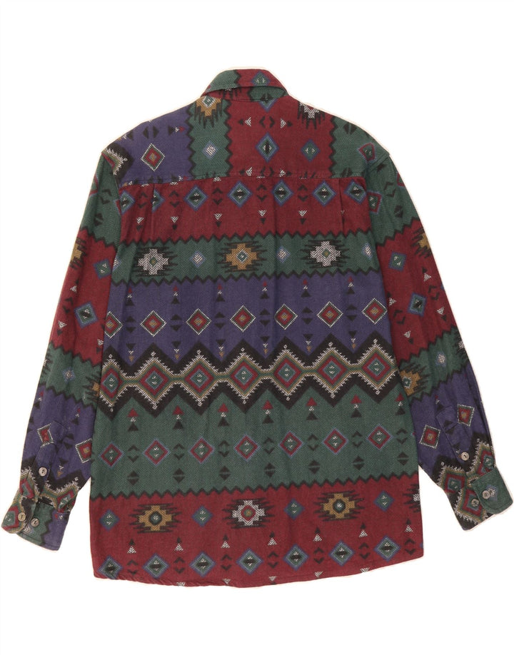 BODONI Mens Flannel Shirt Size 14 1/2 Small Multicoloured Geometric Vintage Bodoni and Second-Hand Bodoni from Messina Hembry 