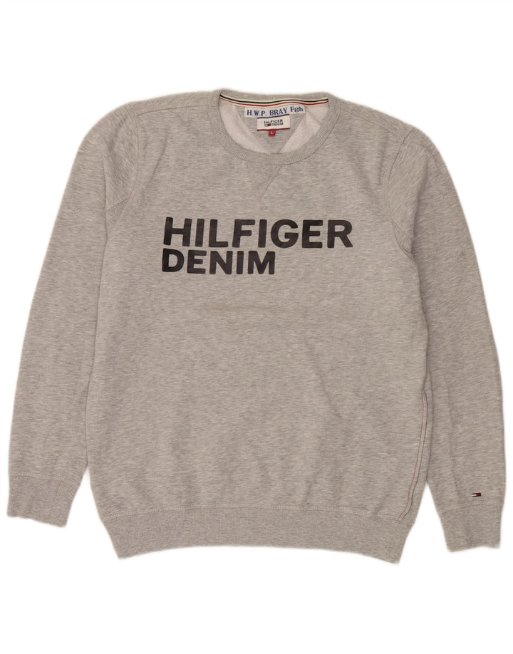 Męska bluza z grafiką Tommy Hilfiger, duża, szara, bawełniana