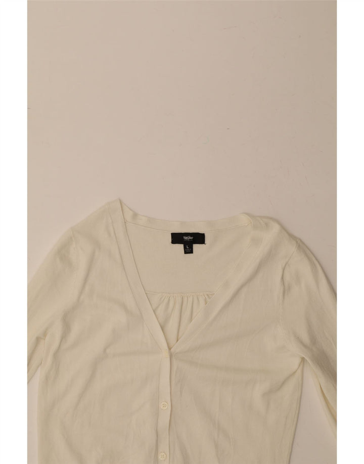 MOSSIMO Womens 3/4 Sleeve Cardigan Sweater UK 14 Large Beige Rayon Vintage Mossimo and Second-Hand Mossimo from Messina Hembry 