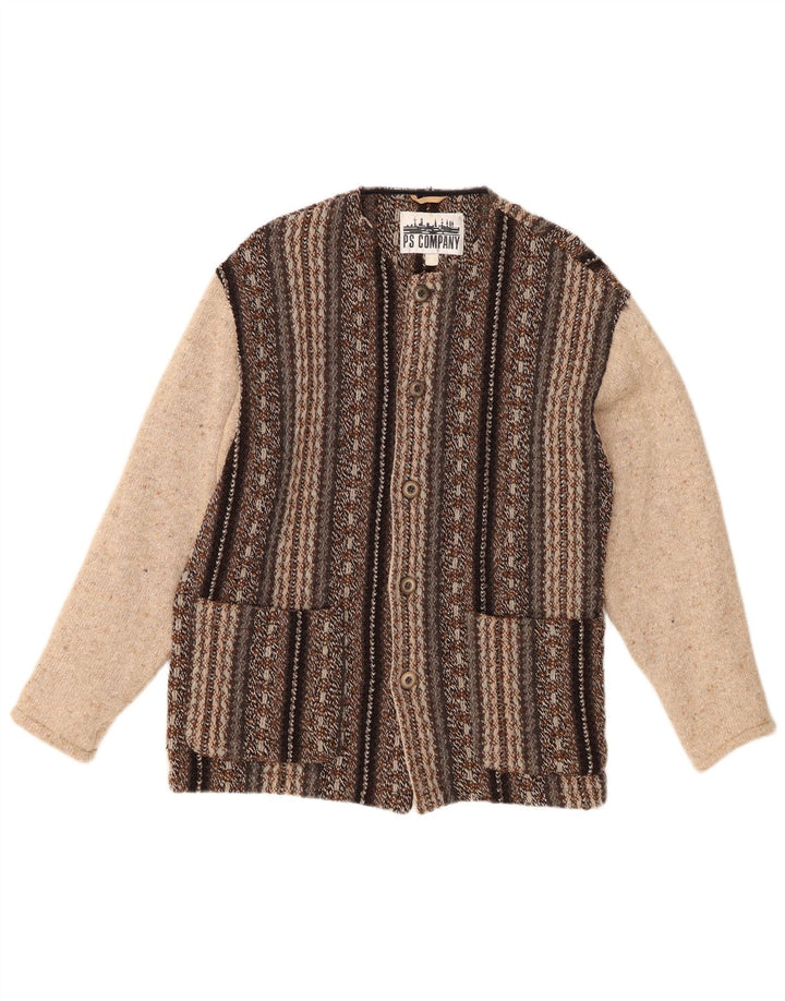 Męski sweter rozpinany PS Company Średni brązowy wełniany w paski