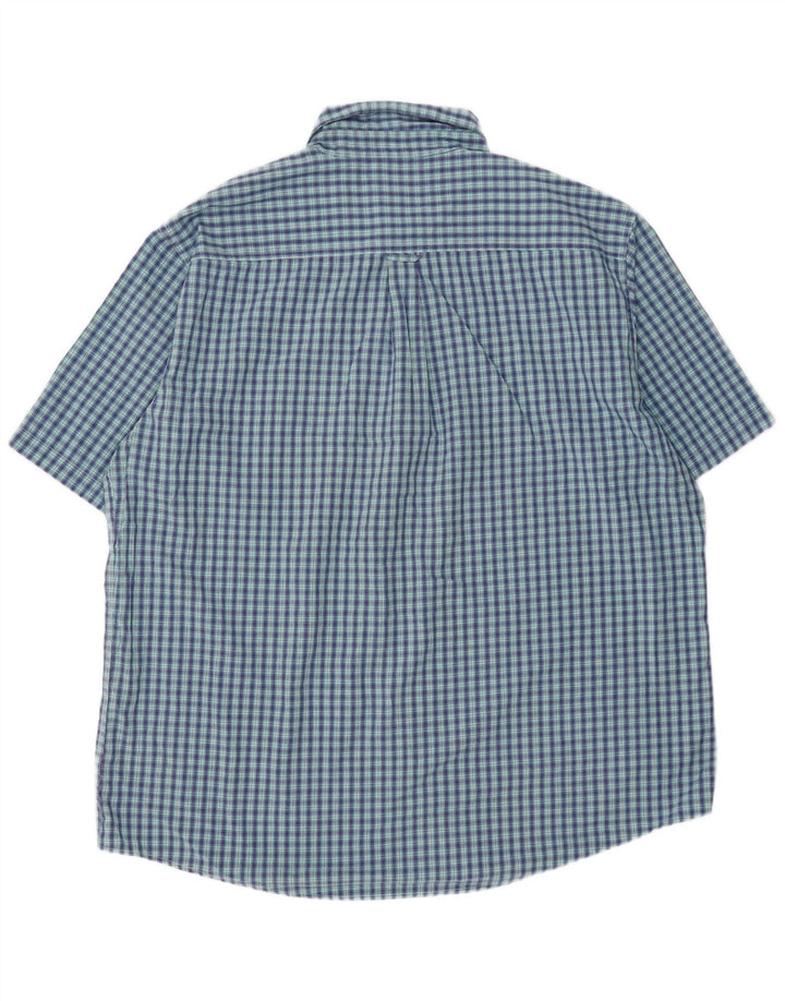 CHAPS Mens Big & Tall Short Sleeve Shirt 2XL Blue Check Cotton