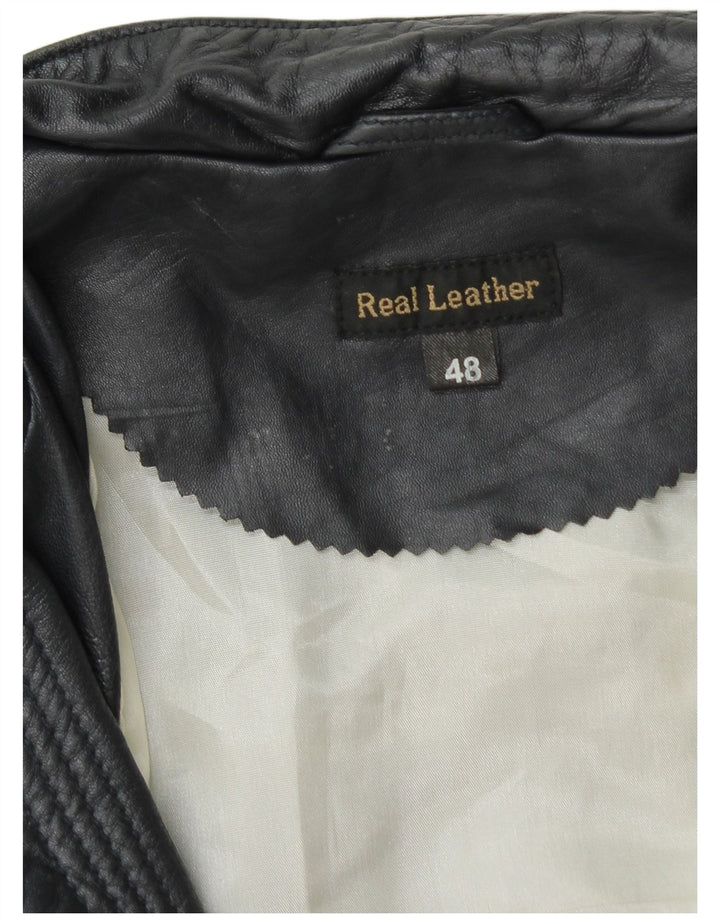 Vintage damska kurtka skórzana IT 48 XL granatowa skóra