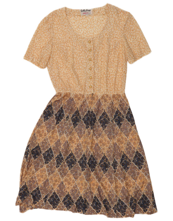 Sukienka damska Maxi w stylu vintage UK 16, duża, beżowa, w kwiaty