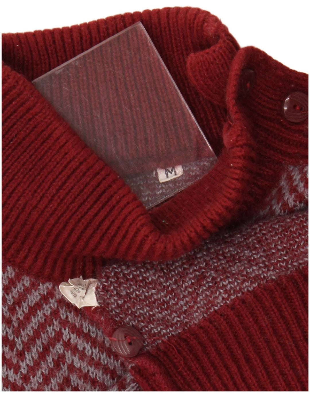 Vintage damski sweter zapinany na guziki UK 12, średni czerwony akryl