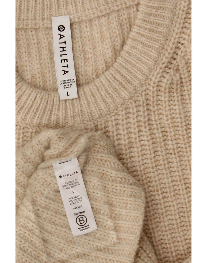 ATHLETA Womens Crew Neck Jumper Sweater UK 16 Large Beige Wool Vintage Athleta and Second-Hand Athleta from Messina Hembry 