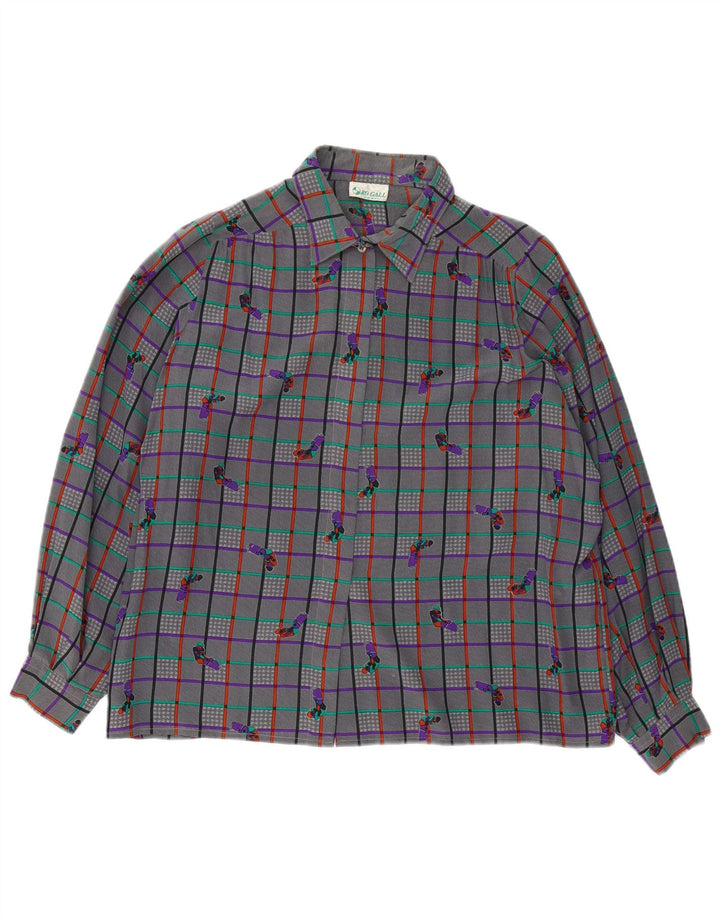 Damska bluzka koszulowa w stylu vintage UK 18 XL w szarą kratkę