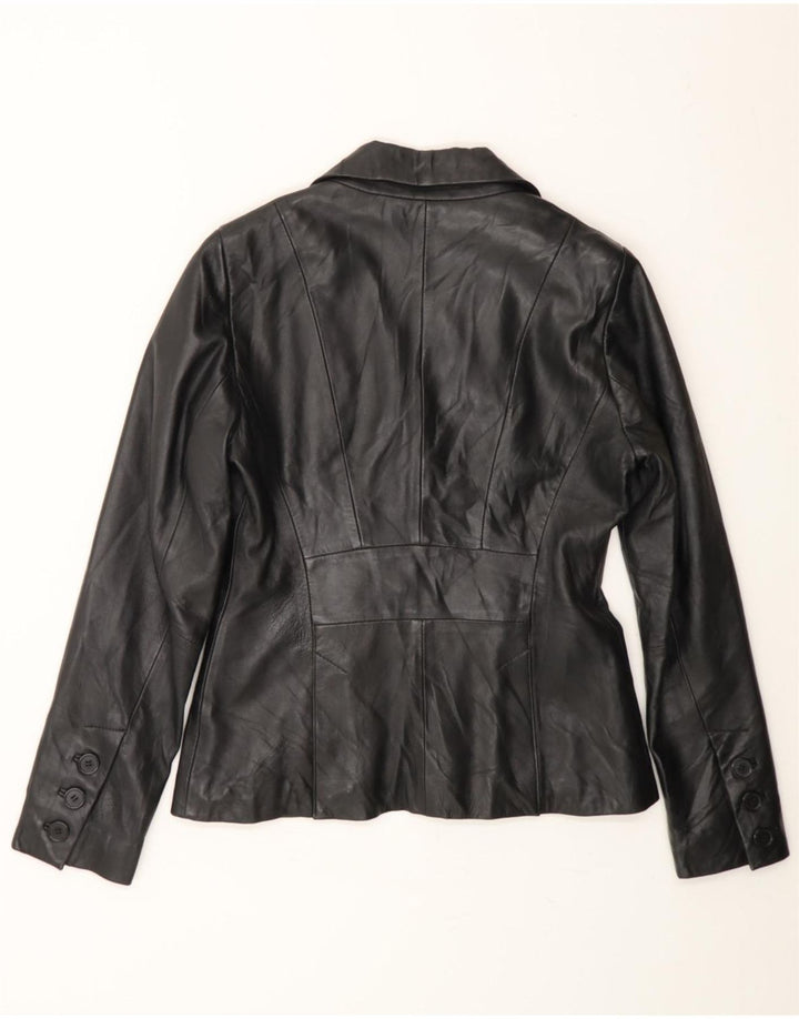 VINTAGE Womens 2 Button Leather Blazer Jacket UK 8 Small Black Leather Vintage Vintage and Second-Hand Vintage from Messina Hembry 