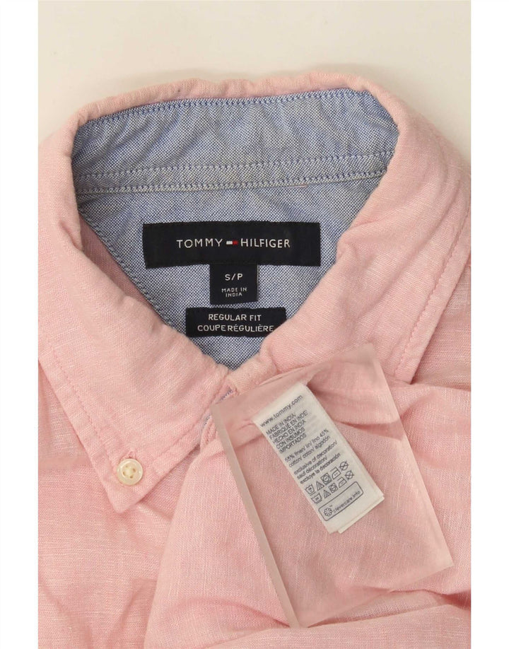 Męska koszula z krótkim rękawem i regularnym krojem Tommy Hilfiger, mała, różowa lniana