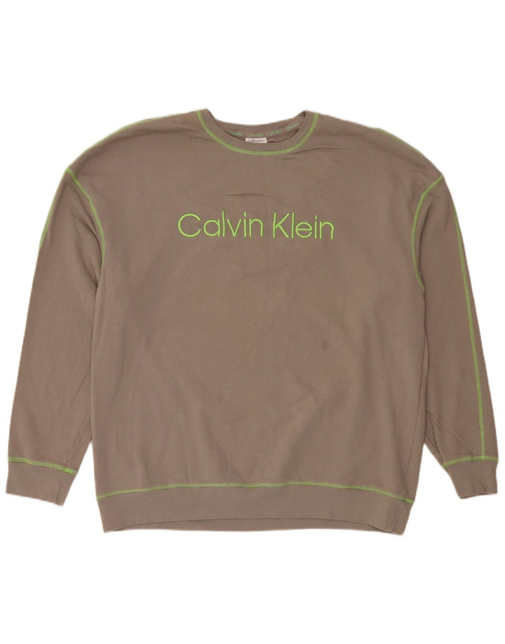 Męski top z grafiką Calvin Klein z długim rękawem, duży, brązowy, bawełniany