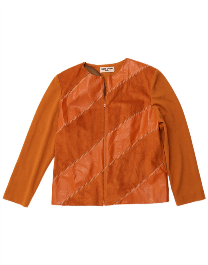 PIERRE CARDIN Damski sweter kardigan UK 14 Średni brązowy patchworkowy wełniany