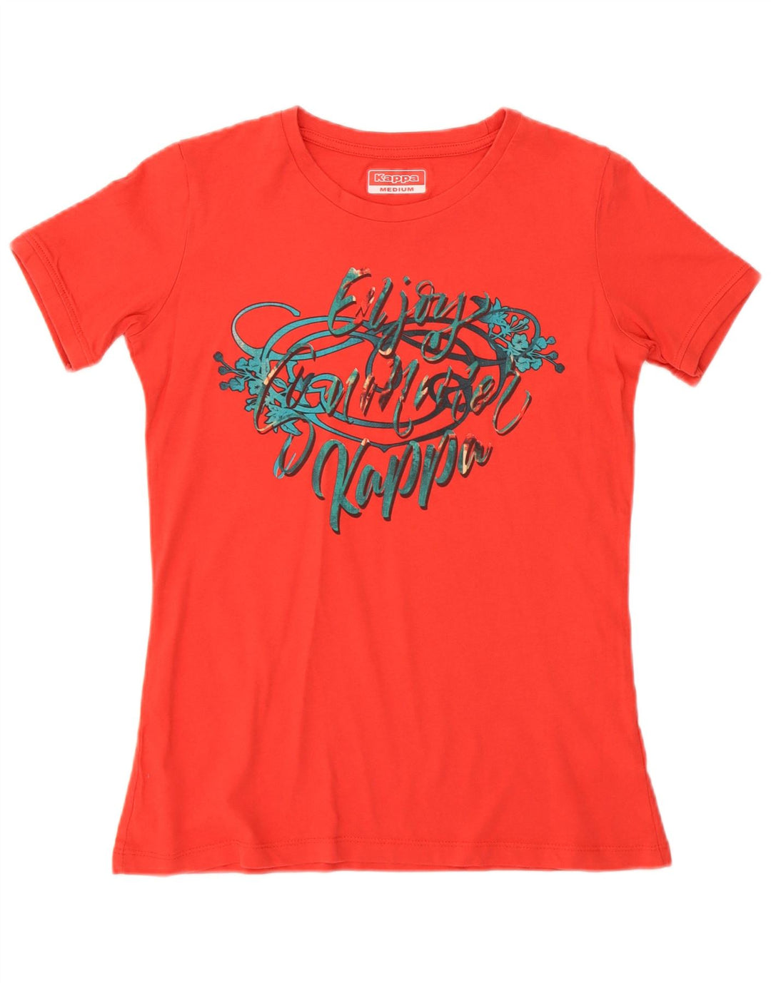 KAPPA Womens Graphic T-Shirt Top UK 12 Medium Red Cotton