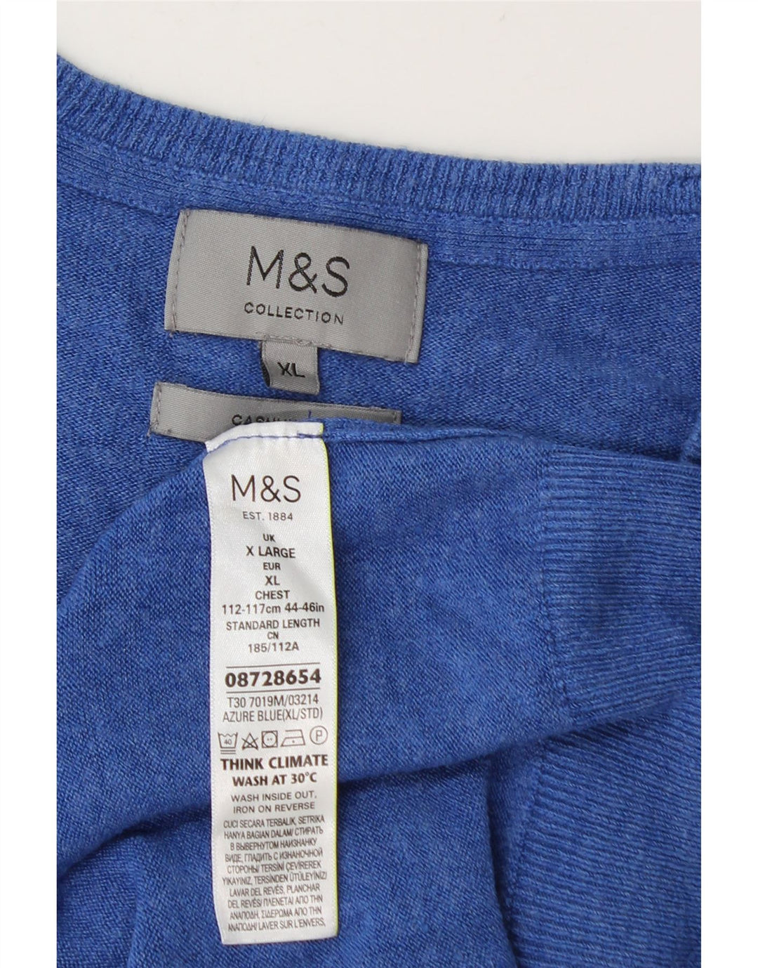 Marks & Spencer Męski sweter z dekoltem w kształcie litery V, XL, niebieski, akryl