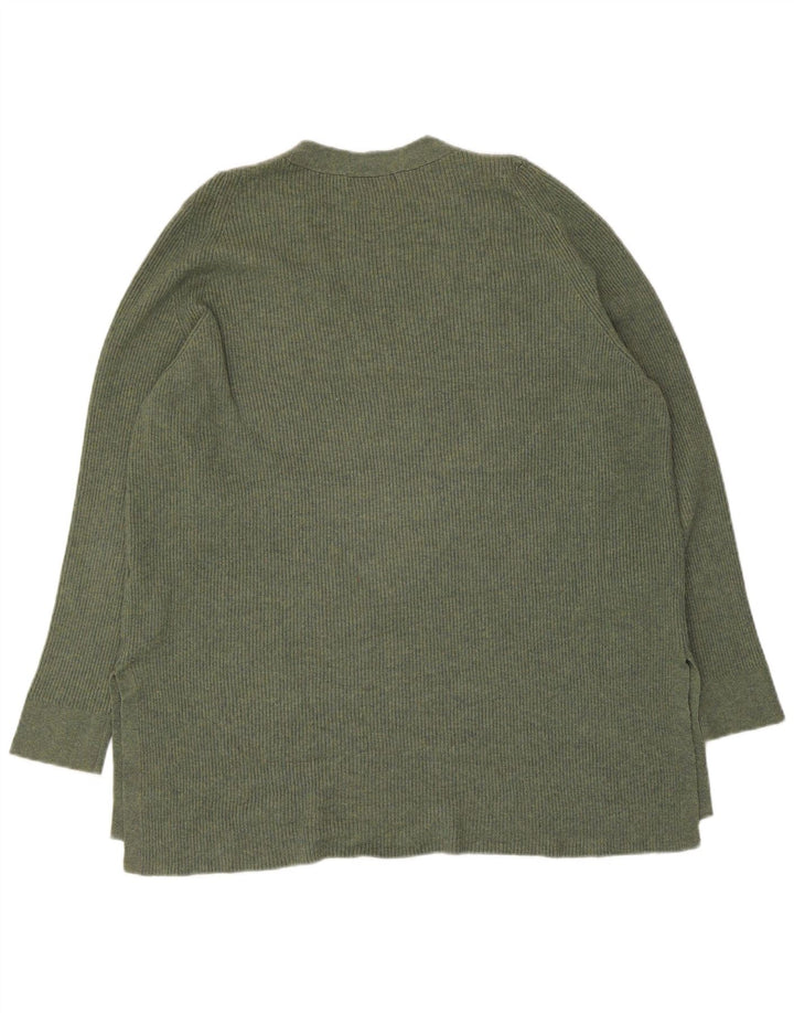 Marks & Spencer Damski sweter z dekoltem w kształcie litery V, UK 16, duży, khaki, poliester