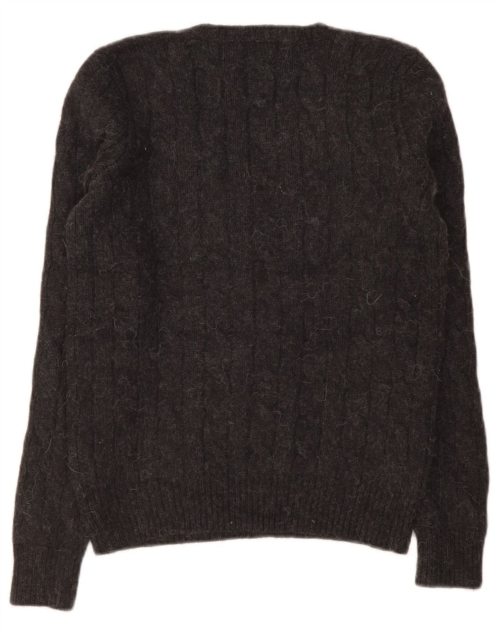 Damski sweter z dekoltem w serek Ralph Lauren UK 12 Średni szary wełniany