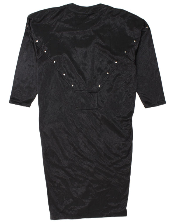 Vintage damska sukienka typu shift z długim rękawem UK 14, duża czarna wiskoza