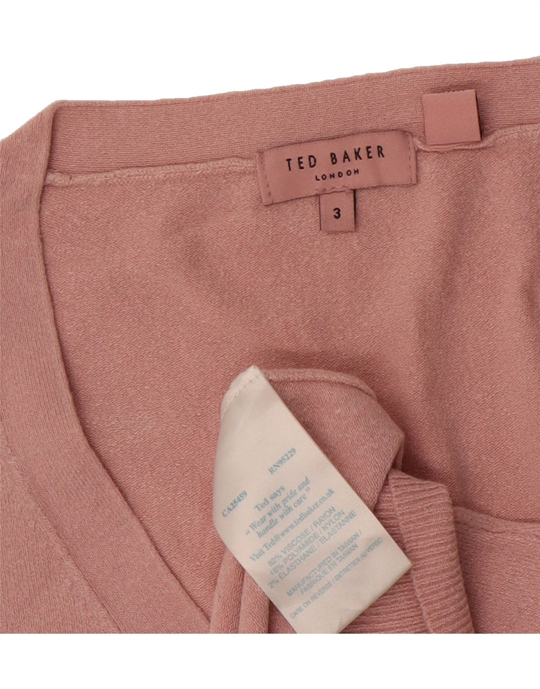TED BAKER Womens Short Sleeve V-Neck Jumper Sweater Size 3 Medium Pink Vintage Ted Baker and Second-Hand Ted Baker from Messina Hembry 