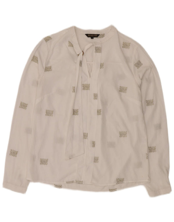 Biba Womens Long Sleeve Front Tie Blouse Top UK 8 Small White Paisley