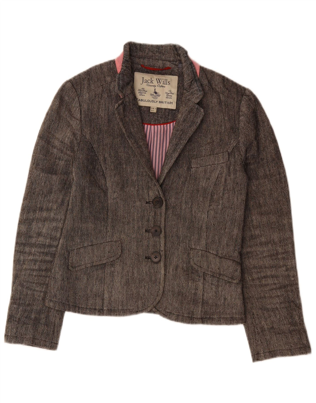 JACK WILLS Damska marynarka zapinana na 3 guziki UK 10, mała, szara lniana