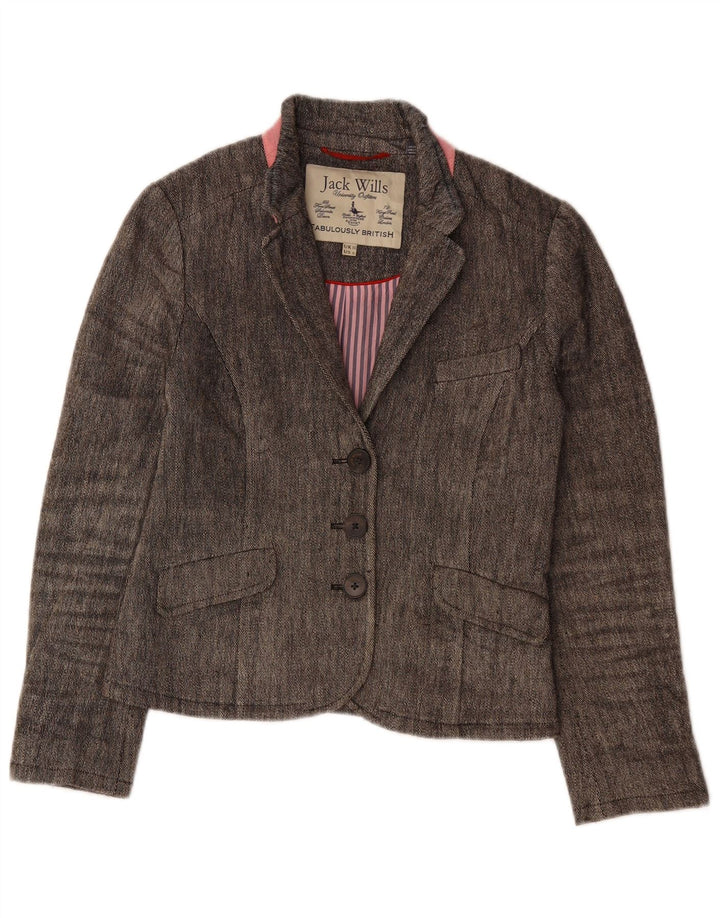 JACK WILLS Damska marynarka zapinana na 3 guziki UK 10, mała, szara lniana