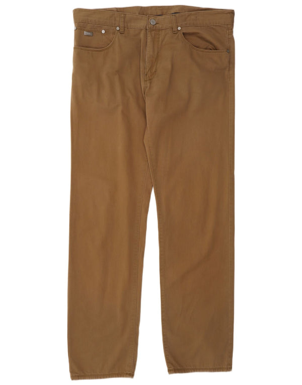 Hugo Boss Mens Straight Casual Trousers W38 L34 Beige Cotton
