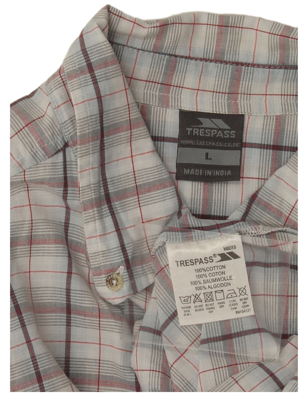 TRESPASS Mens Short Sleeve Shirt Large Grey Check Cotton
