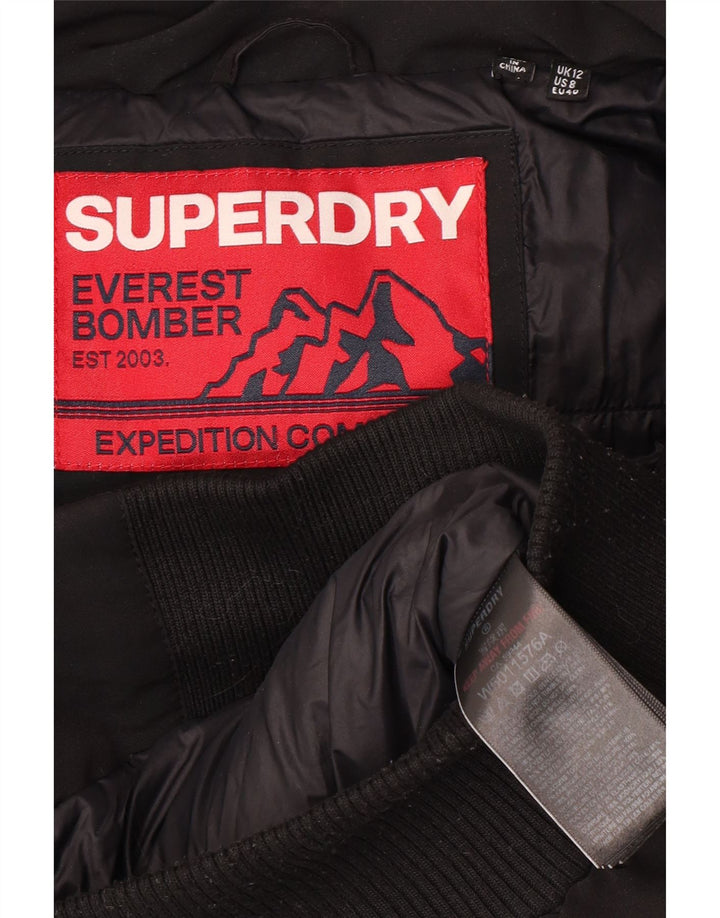 Damska ocieplana kurtka z kapturem Superdry UK 12, średni czarny poliester