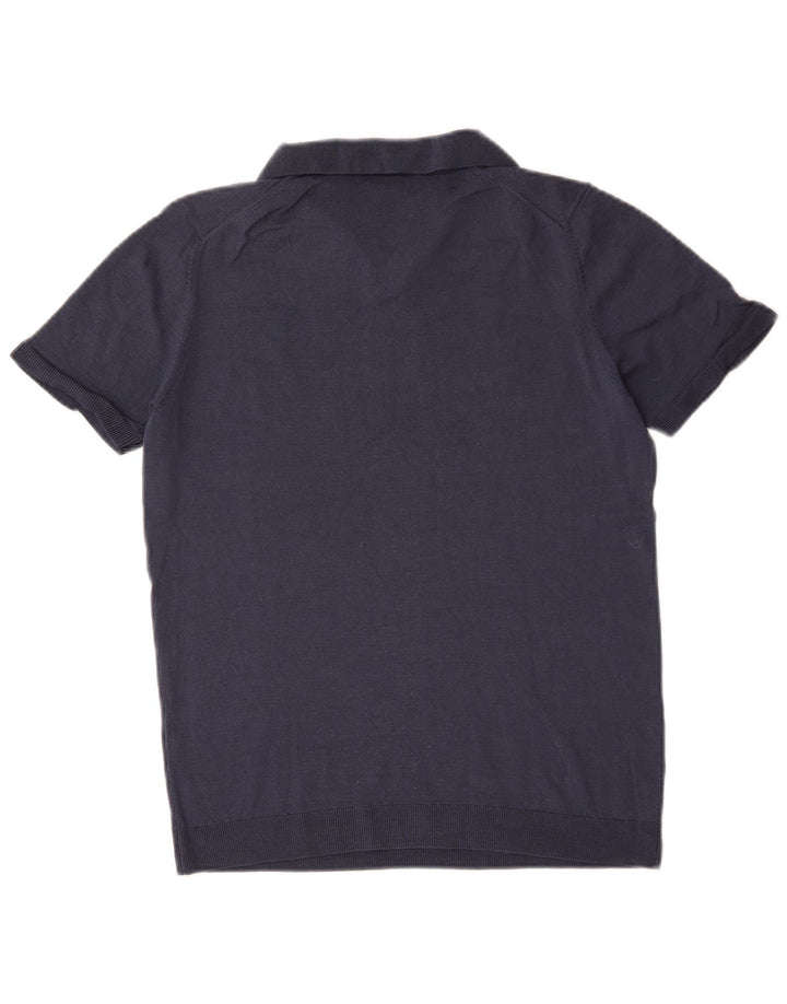 Męski sweter polo Massimo Dutti z krótkim rękawem i dekoltem w kolorze średniego granatu
