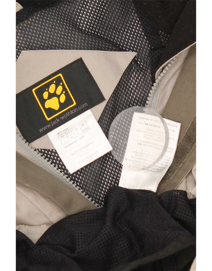 Męska kurtka przeciwdeszczowa Jack Wolfskin UK 40/42, duży szary poliester z blokami kolorów