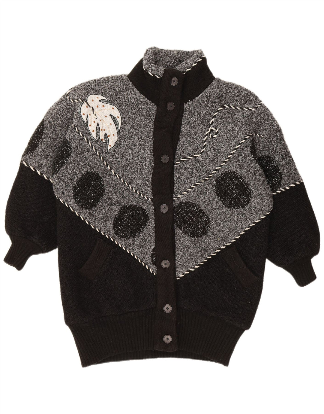 Sweter damski VINTAGE UK 22 3XL Czarny z blokami kolorów