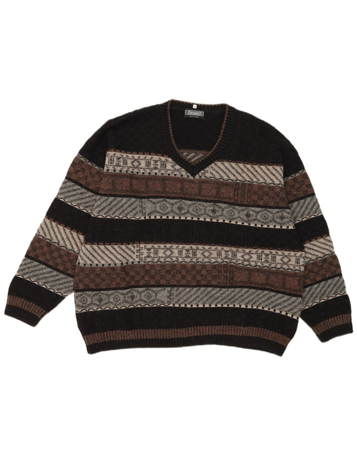 Męski sweter Demiro z dekoltem w szpic IT 54 XL Wielobarwna, geometryczna wełna