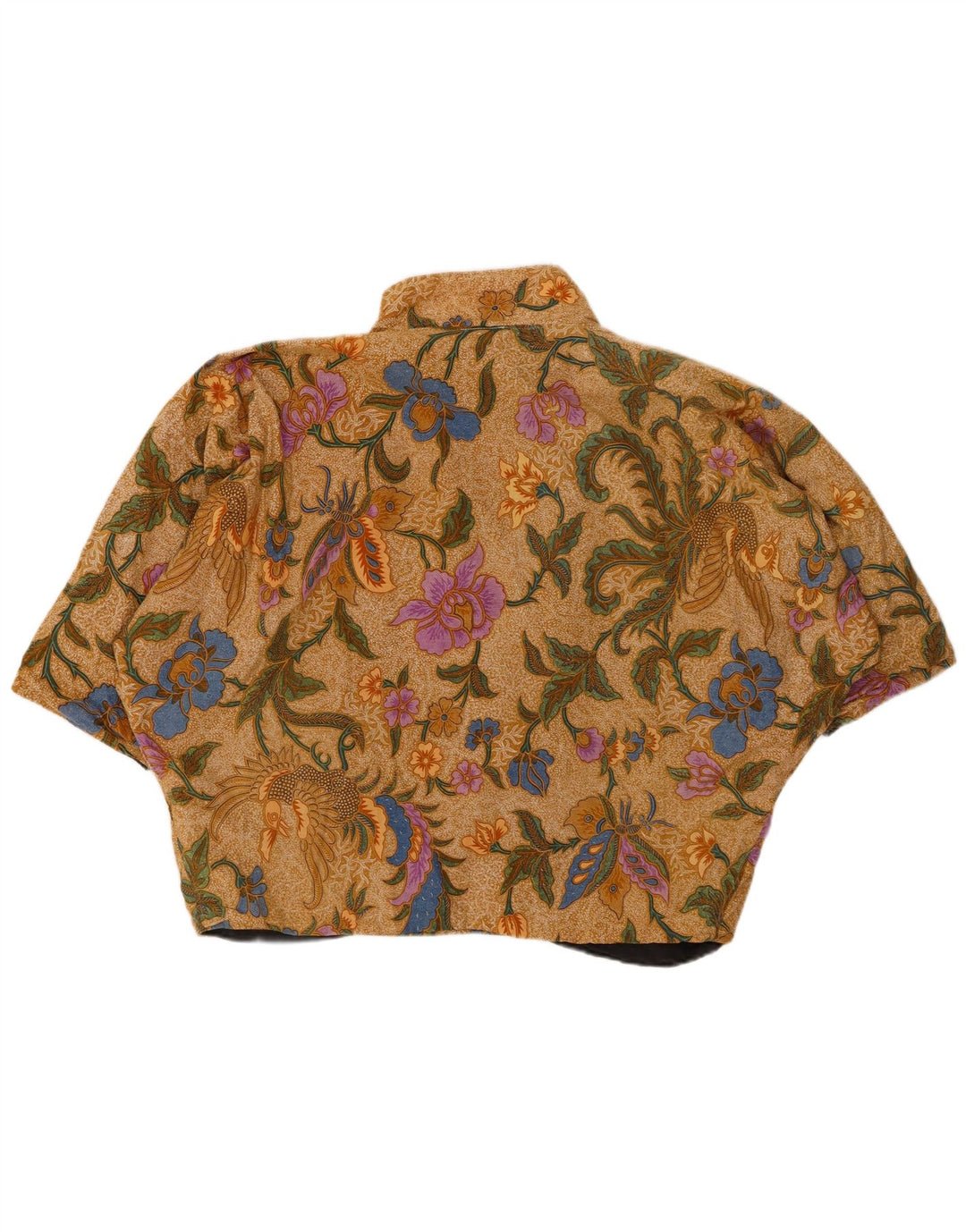 VINTAGE Damskie bolerko z krótkim rękawem UK 20 2XL Brązowa bawełniana w kwiaty