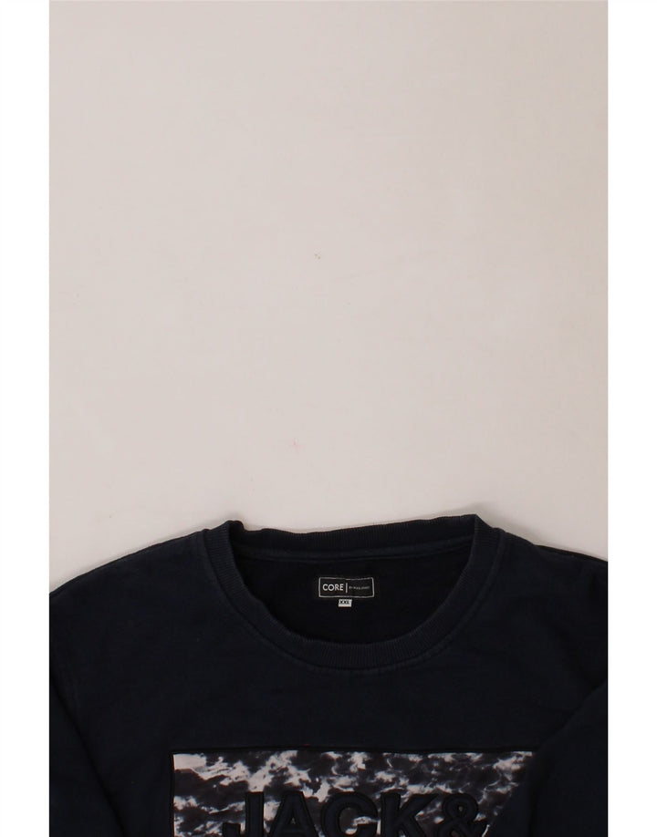 JACK & JONES Mens Graphic Sweatshirt Jumper 2XL Navy Blue Cotton Vintage Jack & Jones and Second-Hand Jack & Jones from Messina Hembry 