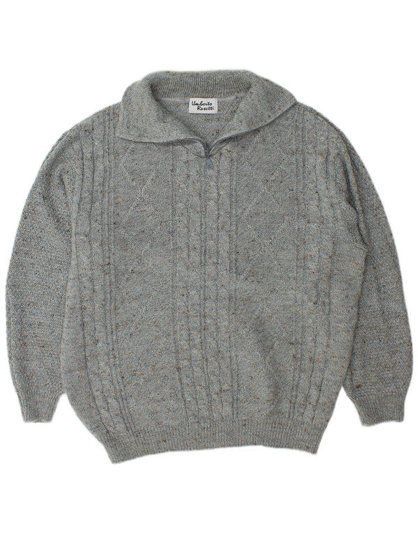 Męski sweter z zamkiem błyskawicznym Umberto Rosetti UK 42/44, duży, szary, nakrapiany