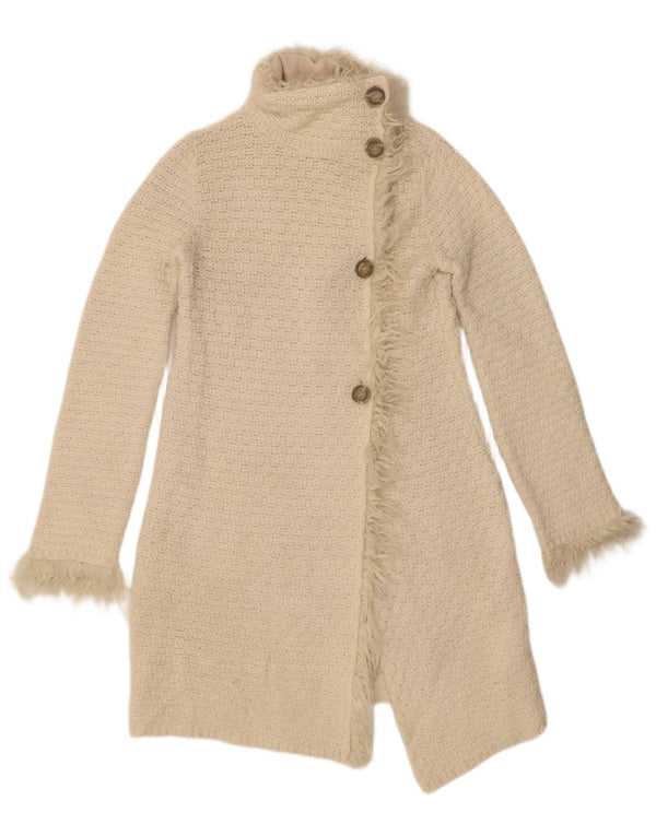Damski sweter o przedłużonym fasonie Zara UK 12, średnia, biała wełna