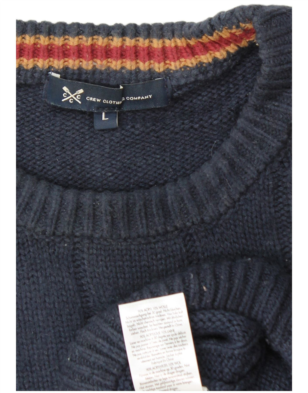 CREW CLOTHING Męski sweter z okrągłym dekoltem, duży, granatowy, akrylowy