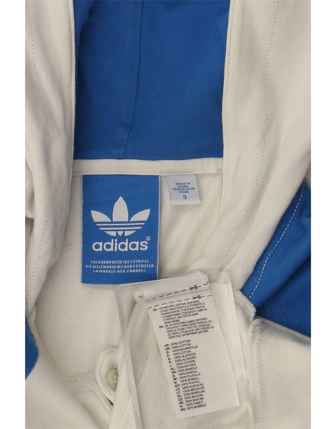 Adidas Męski sweter z kapturem i guzikami, mały, biały, bawełniany z blokami kolorów