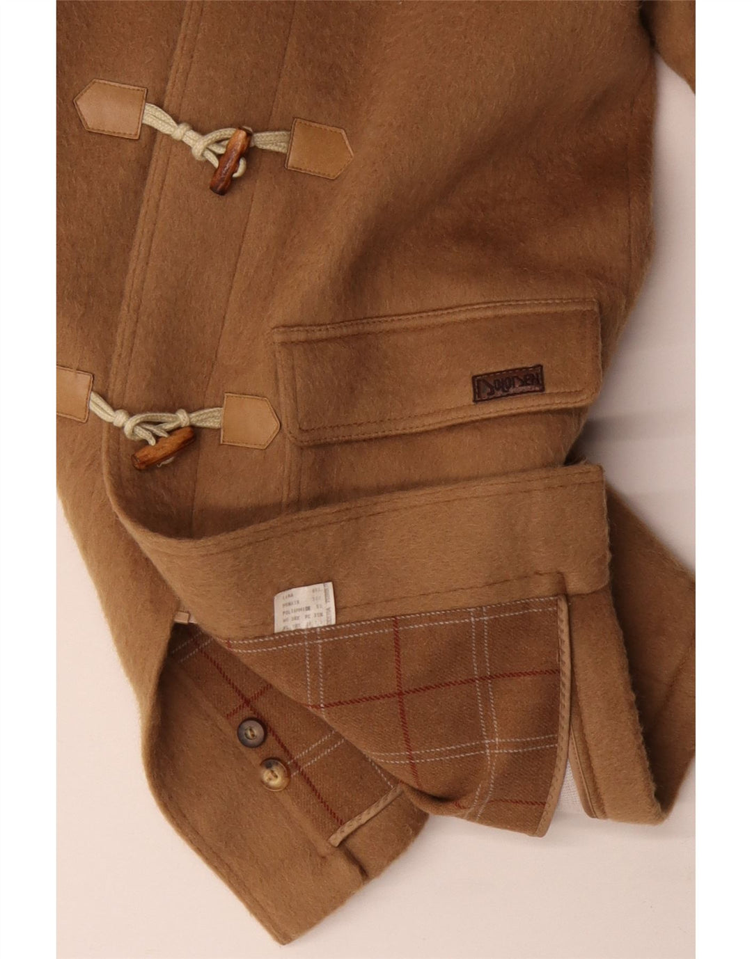 Vintage męski budrysówka z kapturem UK 40 duża beżowa wełna